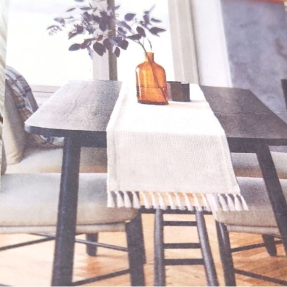 Hearth & Hand Magnolia Ivory Textured Fringed Ends Table Runner